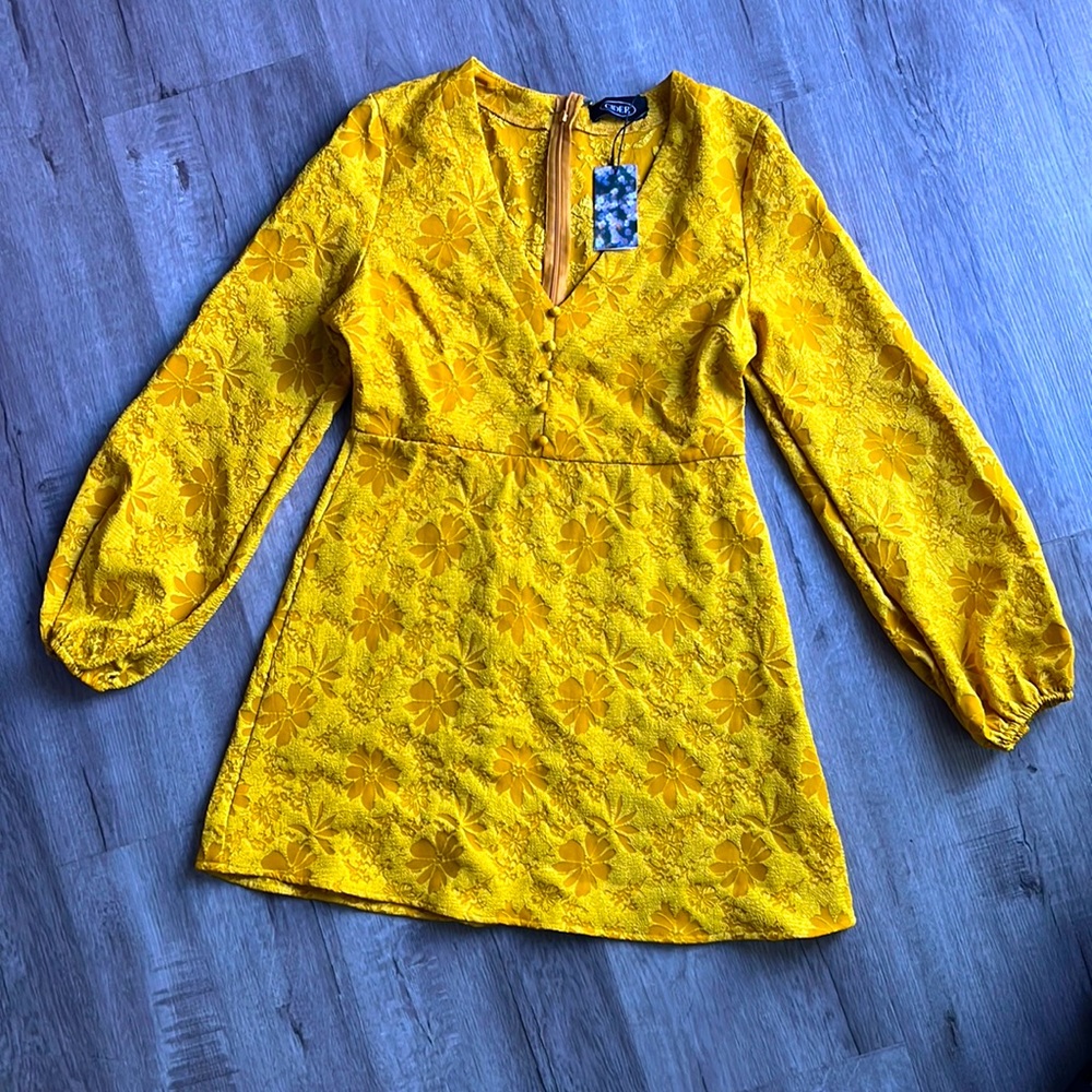 Shop Cider Long Sleeve Yellow Dress